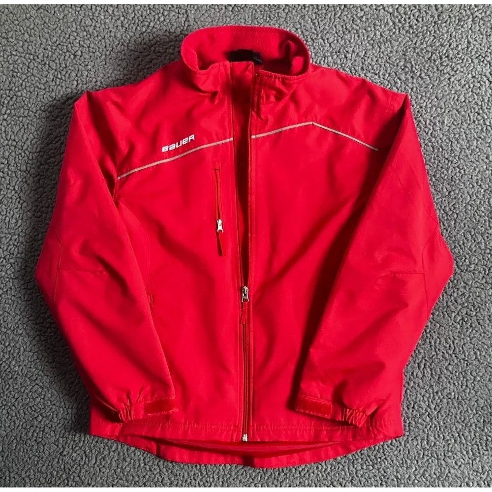 Bauer Team Youth Large Red Full Zip Hockey Warm Up Jacket Reflective Softshell